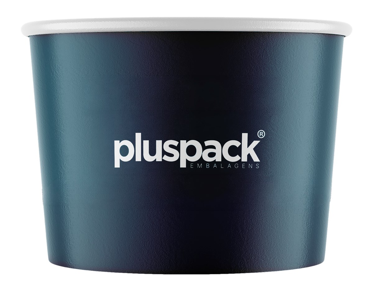 Pote de papel de 120 ml personalizado com a marca Pluspack