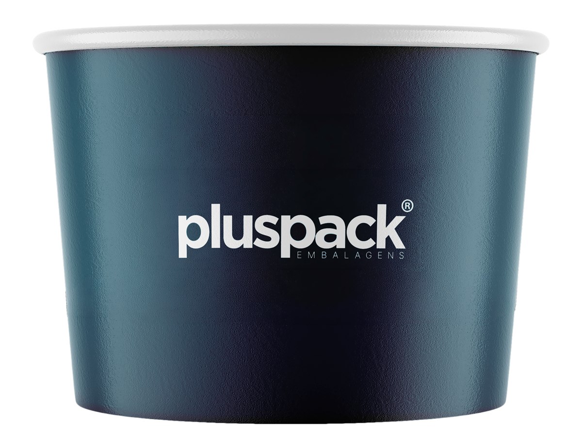 Pote de papel de 150 ml personalizado com a marca Pluspack