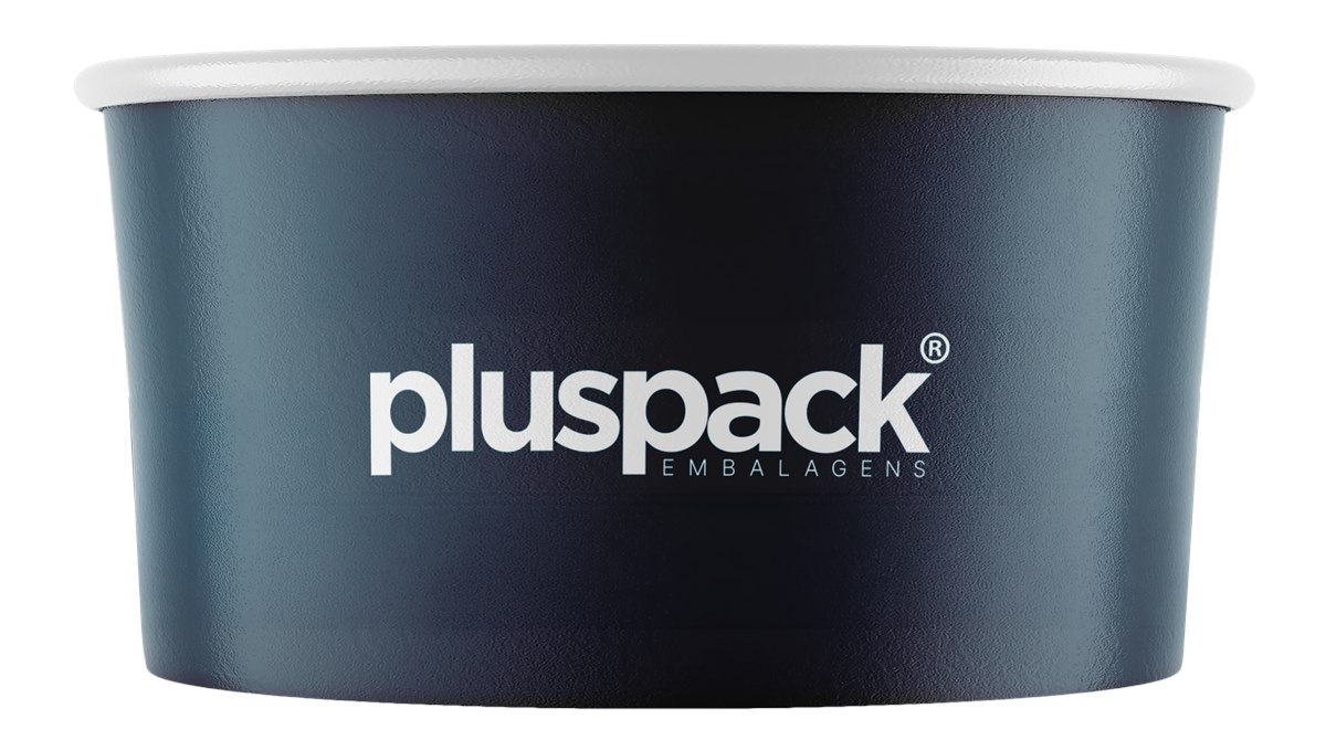 Pote de papel de 360 ml personalizado com a marca Pluspack