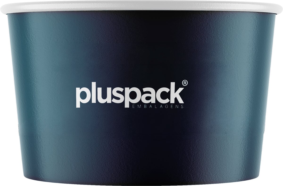 Pote de papel de 480 ml personalizado com a marca Pluspack