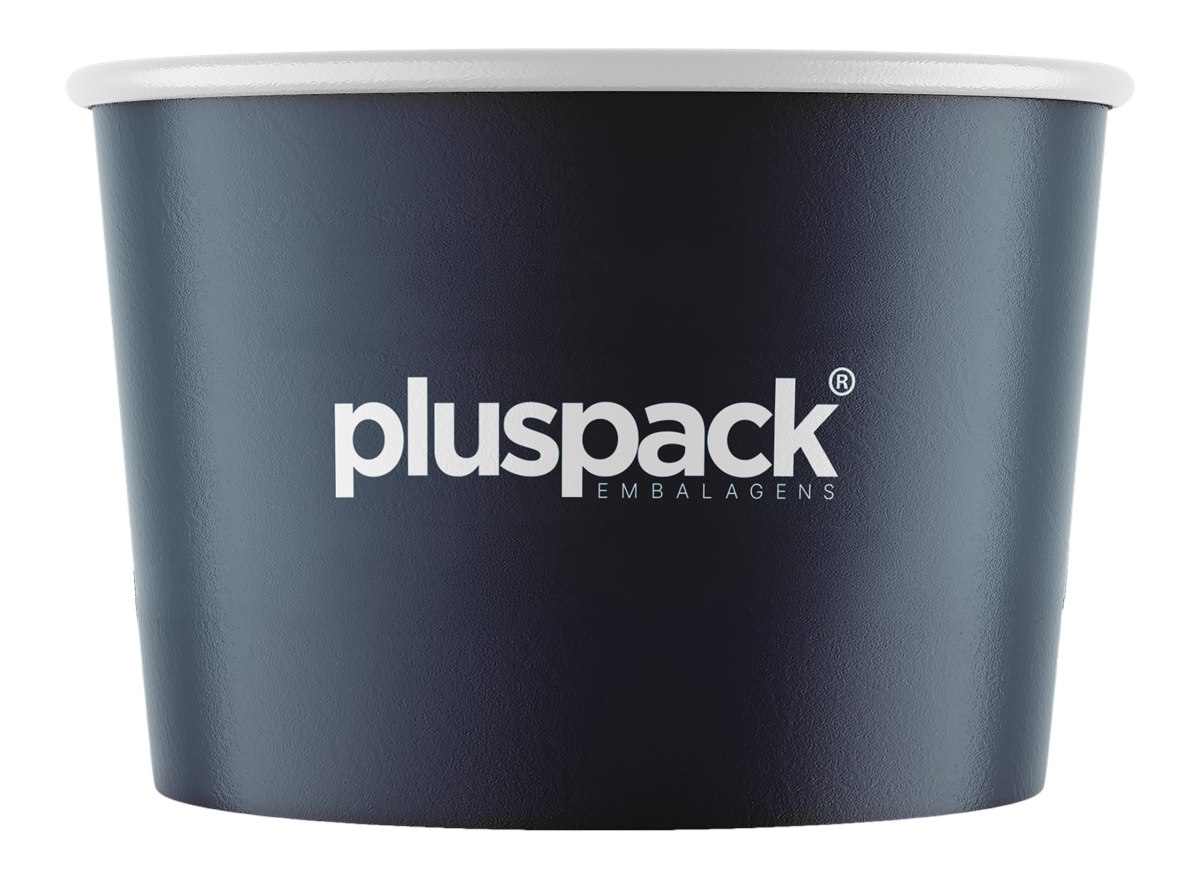 Pote de papel de 80 ml personalizado com a marca Pluspack